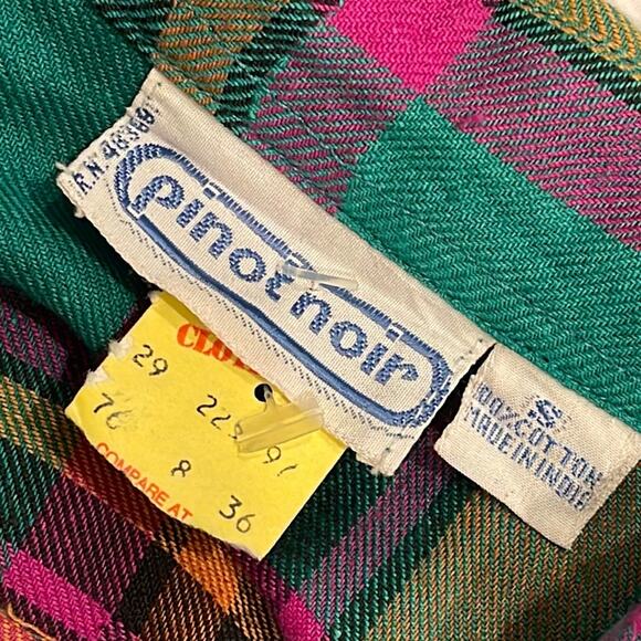 VINTAGE 1980’s Dead Stock Pinot Noìr Oversized Plaid Blouse Size Small - Picture 5 of 7